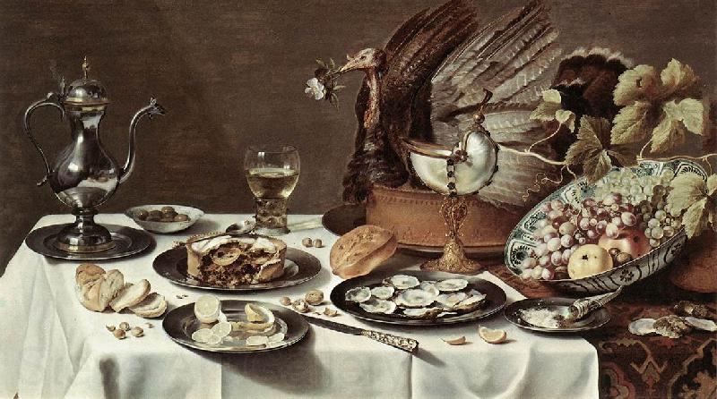CLAESZ, Pieter Still-life with Turkey-Pie cg Spain oil painting art